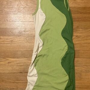 SHEIN Unity Drawstring Side Colour Block Bodycon Tank Dress - Green, Cream